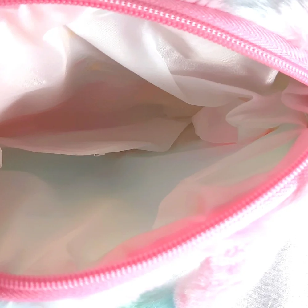Pink Handbag with Plush Texture and Cartoon Design